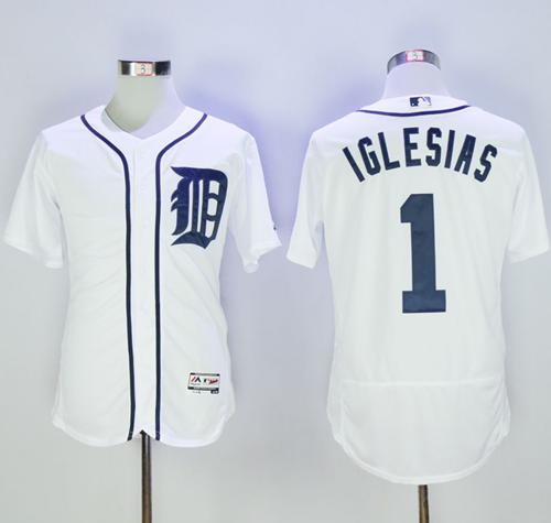 Tigers #1 Jose Iglesias White Flexbase Authentic Collection Stitched MLB Jersey - Click Image to Close